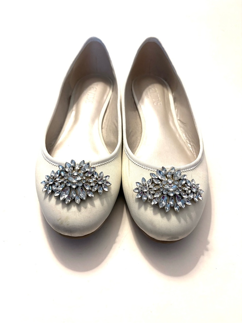 DAVIDS BRIDEL Amalia Satin Ballet Flat with Ornament, ivory